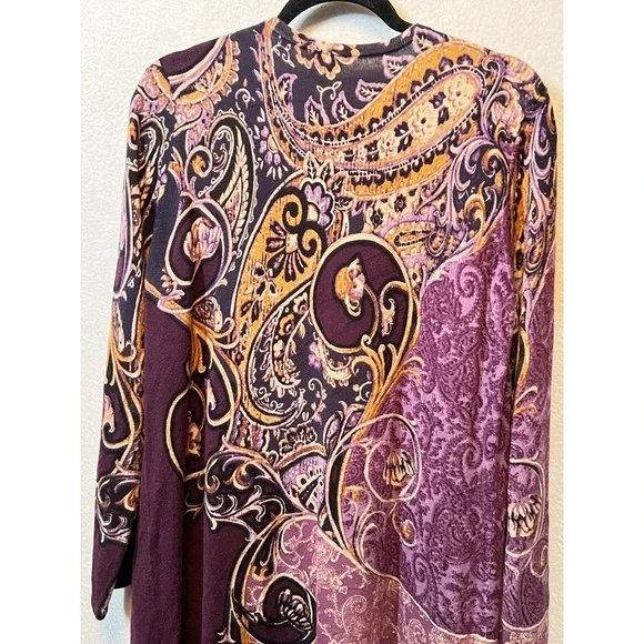 Chicos Paisley Open Front Cardigan Sweater Purple Women Size 2 - Picture 6 of 9